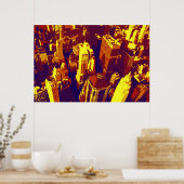 Gelbblauer Retro Pop Art NYC Roofs Poster (Küche)