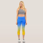 Gelbblaues geometrisches Muster Capri Leggings (Vorderseite)