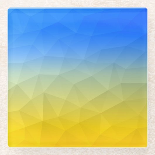 Gelbblaues geometrisches Muster Glasuntersetzer (Vorderseite)