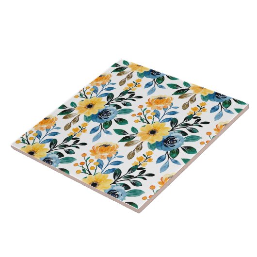 Gelbbläuliche Blumenmuster Blume  Fliese (Seite)