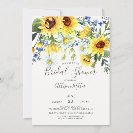 Gelbblütenblume Brautparty Einladung (Vorderseite)