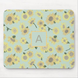 Gelbblütenblütenblume Monogramm der blauen Blume Mousepad