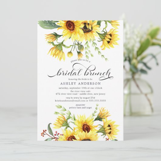 Gelbblütenbrunch Brautparty Einladung (Stehend Vorderseite)