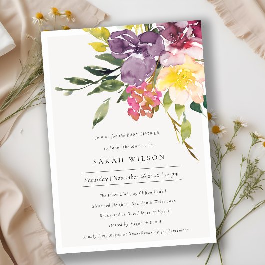 Gelbblütendusche Burgundy Bloral Baby Dusche laden Dankeskarte