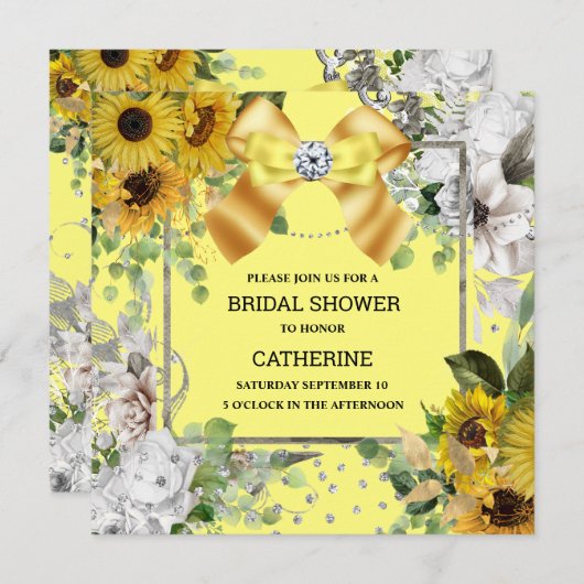 Gelbblütengelbes Land schabby Sommer Glitzer Einladung (Vorne/Hinten)