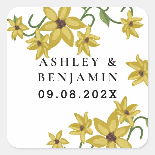 Gelbblütenöl, botanisch, handgezogen quadratischer aufkleber (Vorderseite)