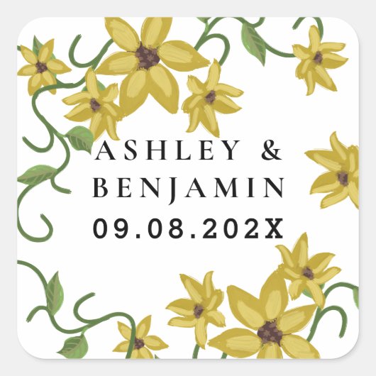 Gelbblütenöl, botanisch, handgezogen quadratischer aufkleber (Vorderseite)