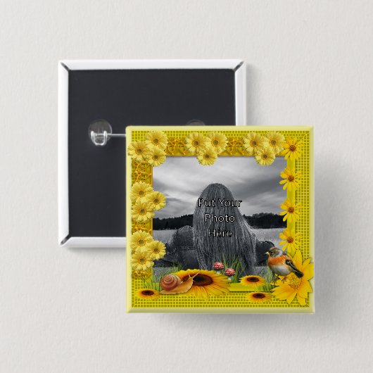 Gelbblütenrahmen für das Foto Button (Vorne & Hinten)