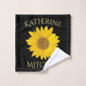 Gelbblütenschwarzer Individuelle Name Badhandtuch Set (Waschlappen)