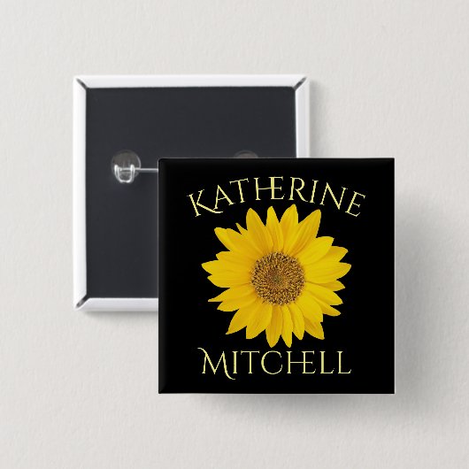 Gelbblütenschwarzer Individuelle Name Button (Vorne & Hinten)