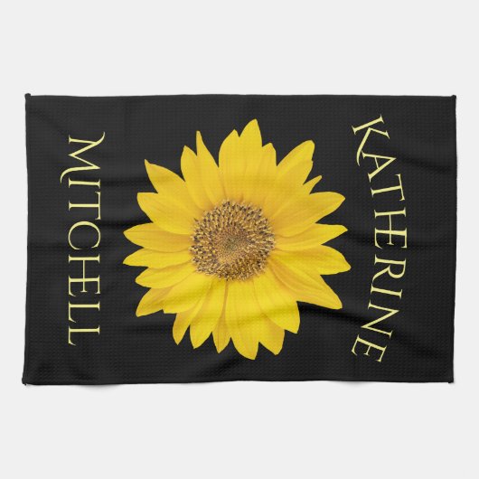 Gelbblütenschwarzer Individuelle Name Geschirrtuch (Horizontal)