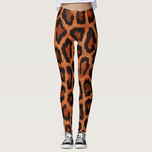 Gelbbraun-Schwarz-Leopard-Tierdruck Leggings (Vorderseite)