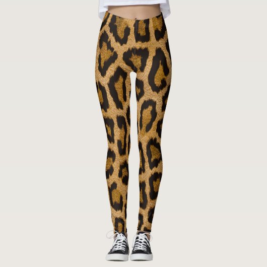Gelbbraun, schwarzer Leopard Leggings (Vorderseite)