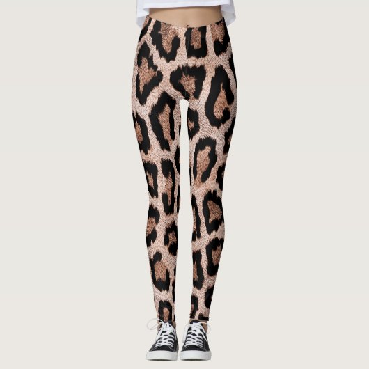 Gelbbraun, schwarzer Leopard Leggings (Vorderseite)