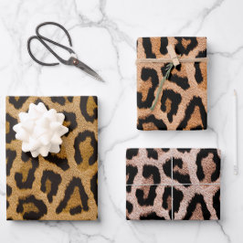 Gelbbraun, schwarzer Leopard, Tierdruck Geschenkpapier Set