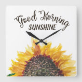 Gelbbraun Sonnenblume Weiß Guten Morgen Sonnensche Quadratische Wanduhr (Vorderseite)