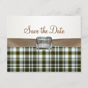 Gelbbraun-Tartan-Muster Save the Date Postkarte