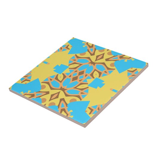 Gelbbraun und türkisfarbenes Ethnic Boho Muster Fliese (Seite)