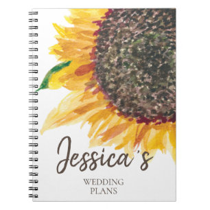 Gelbbraune Sonnenblume Weiße Hochzeitspläne Notizblock