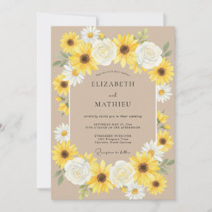 Gelbbraune Sonnenblumen-Eukalyptus-Hochzeit Einladung