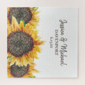 Gelbbraune Wasserfarbe Sonnenblumen Weiße Hochzeit Puzzle (Horizontal)