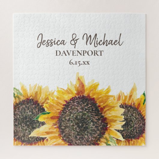 Gelbbraune Wasserfarbe Sonnenblumen Weiße Hochzeit Puzzle (Vertikal)