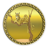 Gelbbrauner Cartoon gepunkteter Leopard Keramikknauf (Vorderseite)