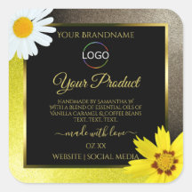 Gelbbrauner Glitzer, schwarze Produktmarken Logo h