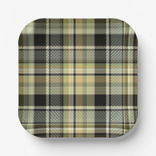 Gelbbrauner Tartan kariert. Pappteller (Vorderseite)