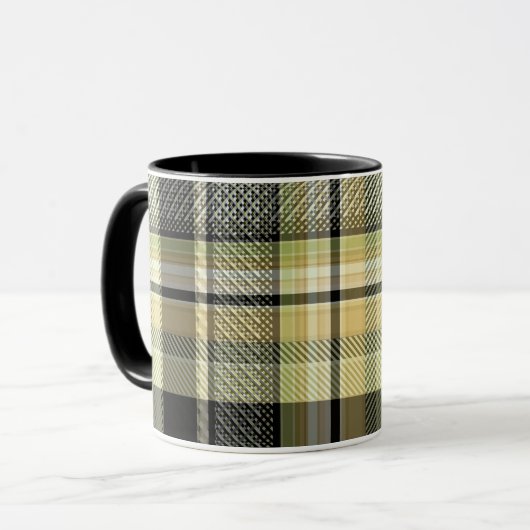 Gelbbrauner Tartan kariert. Tasse (Vorderseite Links)