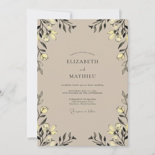 Gelbbraunes Eukalyptus-Hochzeit Einladung (Vorderseite)