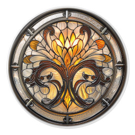 Gelbbraunes Glas Art Deco Keramikknauf