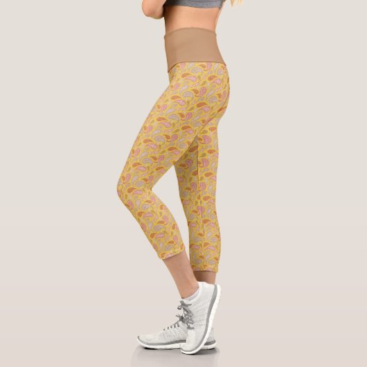 Gelbbraunes Paisley Muster Hochwaisted Capris (Links)