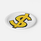 GelbDollar-Symbol Pappteller (Schrägansicht)