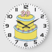 Gelbe 29. Geburtstagskuche mit rosa Rosen Große Wanduhr (Vorderseite)