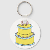 Gelbe 29. Geburtstagskuche mit rosa Rosen Schlüsselanhänger (Vorderseite)