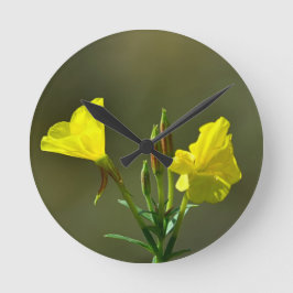 Gelbe Abend Primrose Wildblume Runde Wanduhr