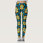 Gelbe Abstrakte Blume Leggings (Vorderseite)