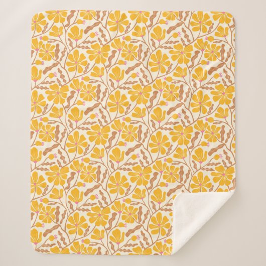 Gelbe Abstrakte Mitte des Jahrhunderts Moderne Blu Sherpadecke (Vorderseite)
