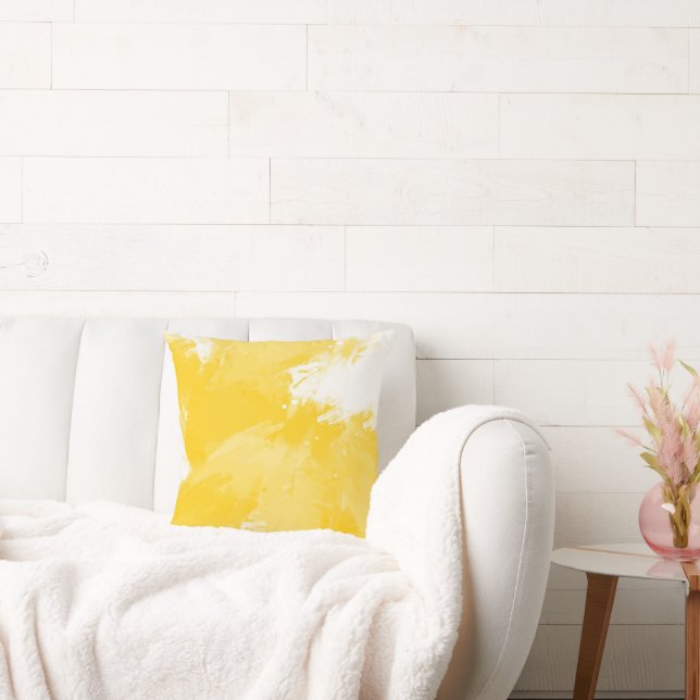 Gelbe Abstrakte Pinselstriche Kissen (Liege)