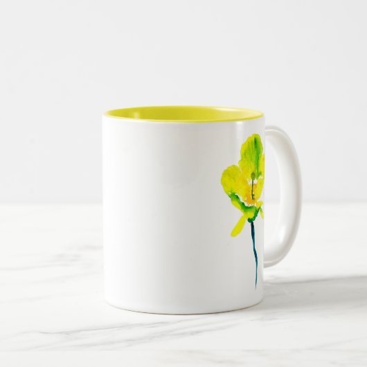 Gelbe abstrakte Wasserfarbe Zweifarbige Tasse (VorderseiteRechts)