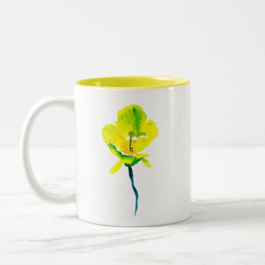 Gelbe abstrakte Wasserfarbe Zweifarbige Tasse (Links)