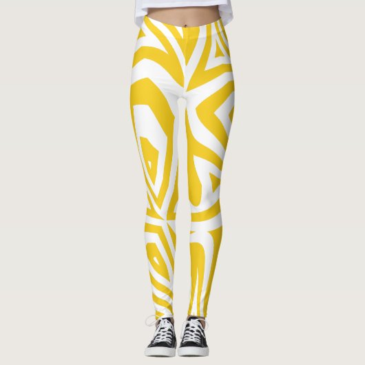Gelbe Abstrakte Zebra Print Frauen Leggings (Vorderseite)