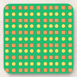 Gelbe Achtecke und orange Quadrate auf Grün Getränkeuntersetzer