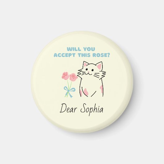 Gelbe adorable Katze und Rose Magnet (Vorne)