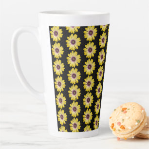 Gelbe afrikanische Daisy-Blumenmuster auf Schwarz Milchtasse