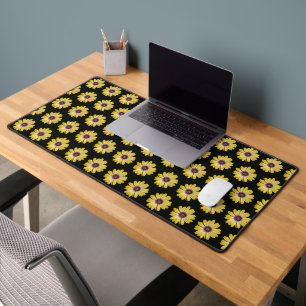 Gelbe afrikanische Daisy-Blumenmuster auf Schwarz Schreibtischunterlage