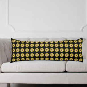 Gelbe afrikanische Daisy-Blumenmuster auf Schwarz Seitenschläferkissen