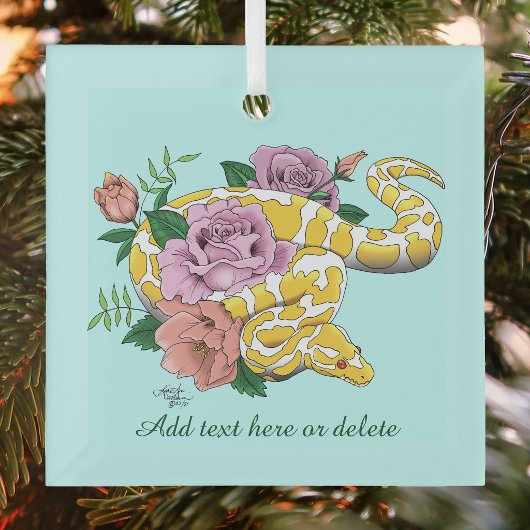 Gelbe Albino-Ballpython Teal-Rosen Ornament Aus Glas