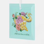 Gelbe Albino-Ballpython Teal-Rosen Ornament Aus Glas (Vorderseite links)